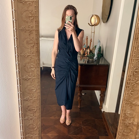 Callas Milano Sylvie - Sleeveless Navy Twist-Front Midi Dress